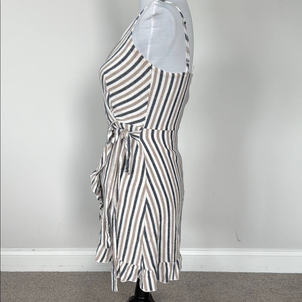 Sage Striped Faux Wrap Mini Dress in Blue and White‎ Sz SM - Picture 4 of 8